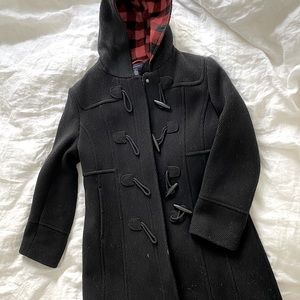 Tommy Hilfiger Black Womens Hooded Toggle Coat, Buffalo Plaid (12)